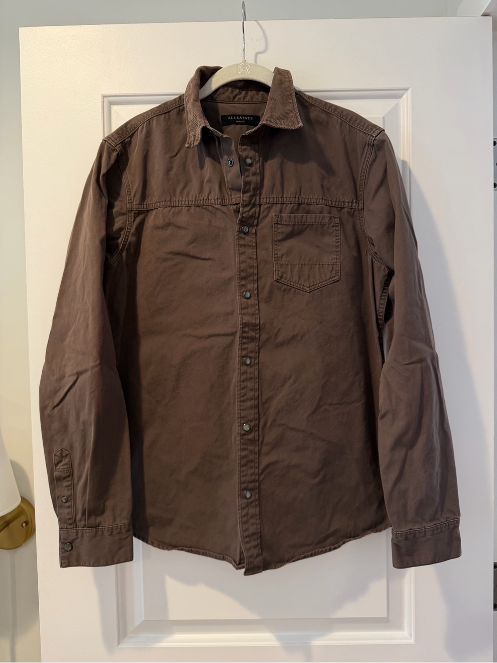 All Saints Brown Button-Front Utility Shirt Jacket - size Medium